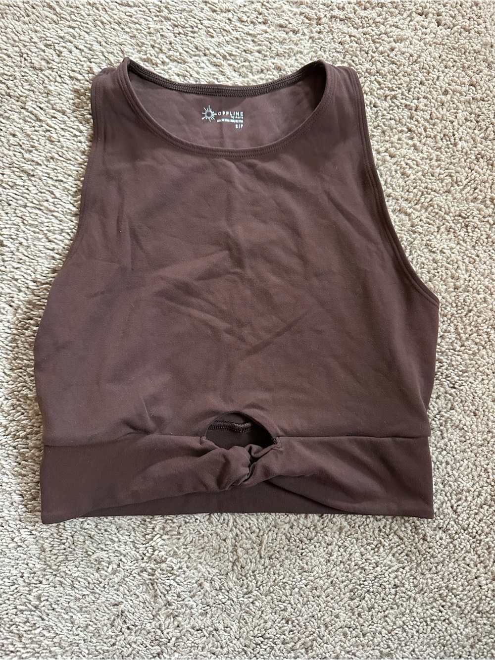 OFFLINE Brown Sleeveless Knot-Front Crop Top.